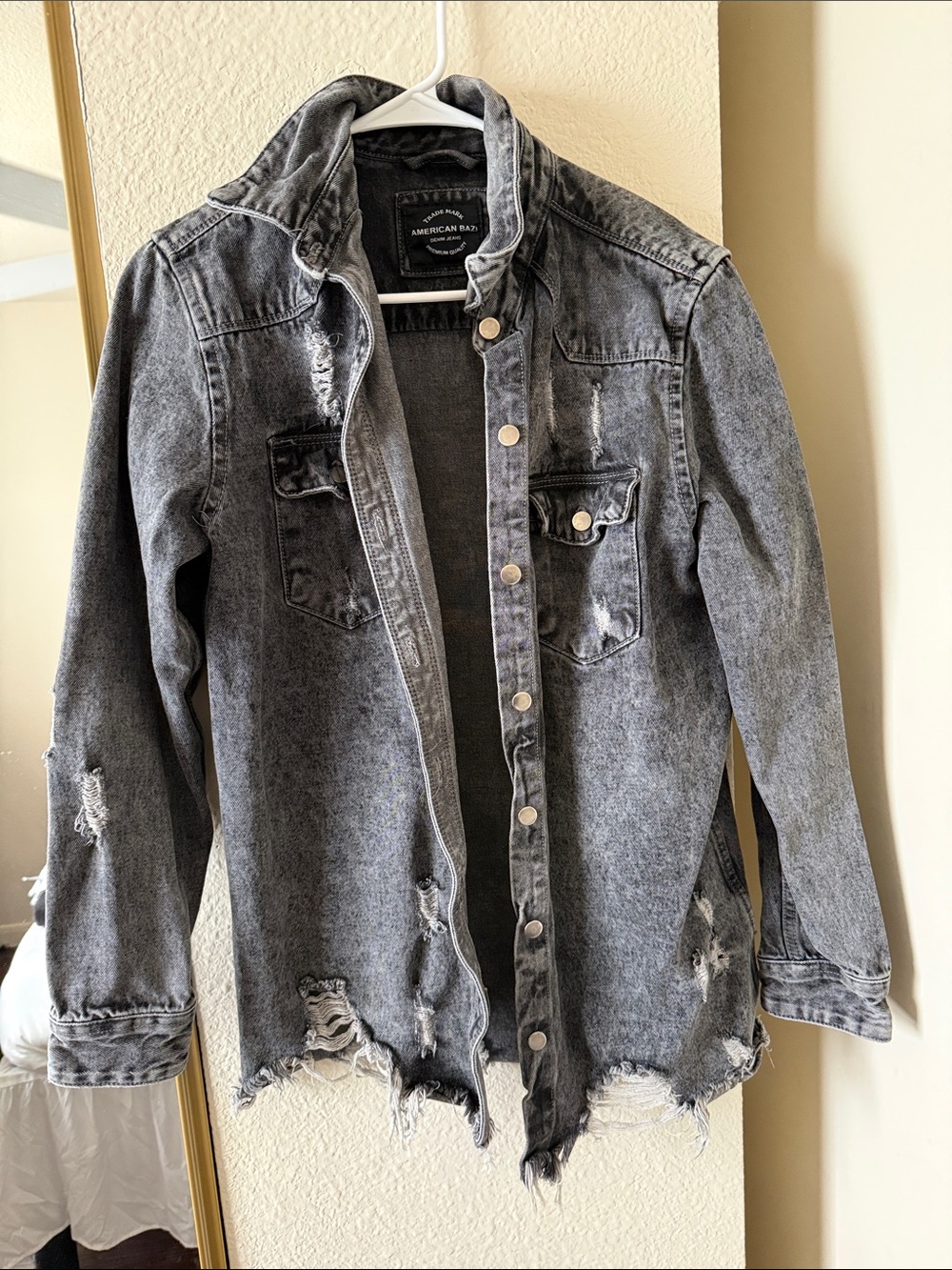 American Bazi Black Distressed Denim Jacket